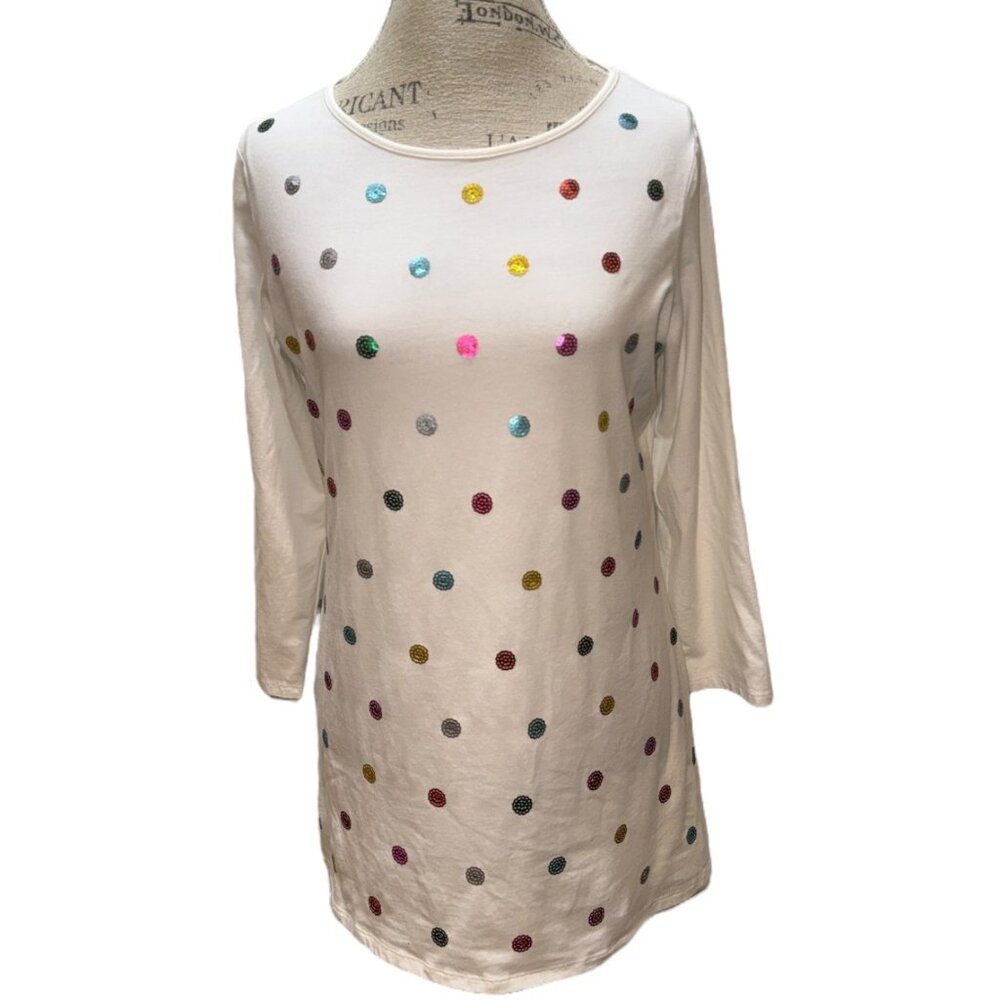 DG2 by Diane Gilman FUN!! White & Multicolored Embellished Top Women's Size M